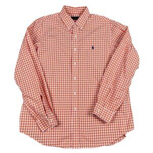 Polo Ralph Lauren Mens Orange & White Check Cotton Button Down Shirt Sz XL